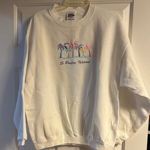Tultex White Sweatshirt with Pastel Palm Tree Embroidery